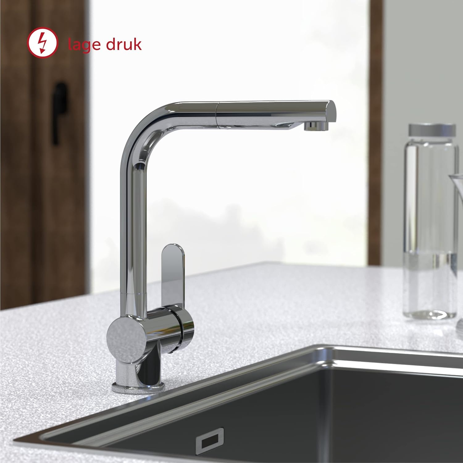 Keukenkraan met uittrekbare douche, chroom - 34% korting!
