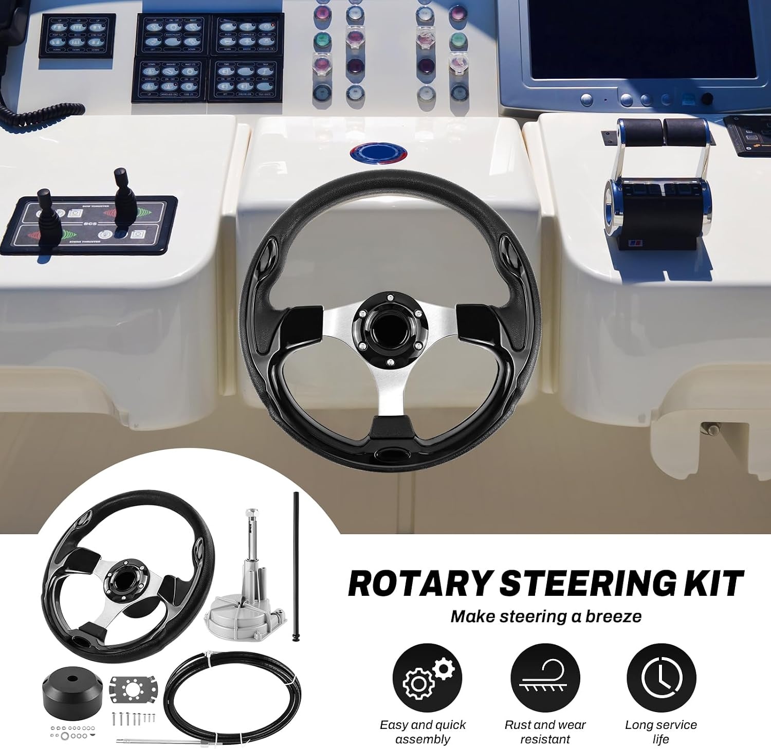Mechanisch Rotatie Stuursysteem Set 396,24 cm Kabel - Boot/Jacht - Zwart Grijs (L) - 35% Korting