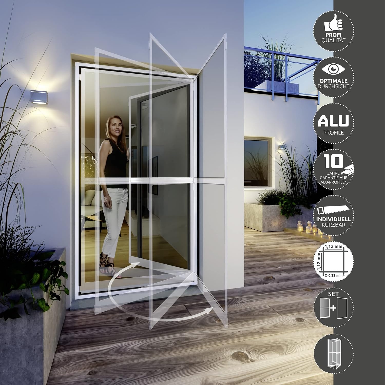 Hor-balkondeur 100x210 cm Wit - Zelfsluitend & Zonder Boren