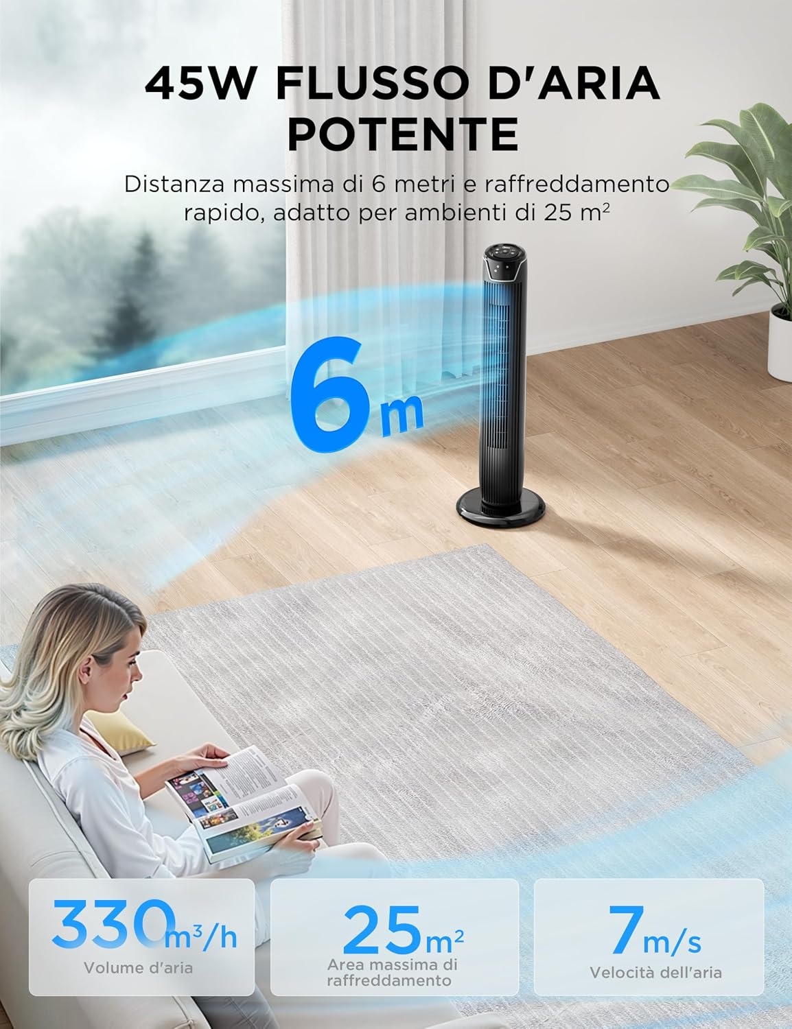 Stille Torenventilator 92cm met Afstandsbediening | 3 Snelheden | Zwart | 54% Korting