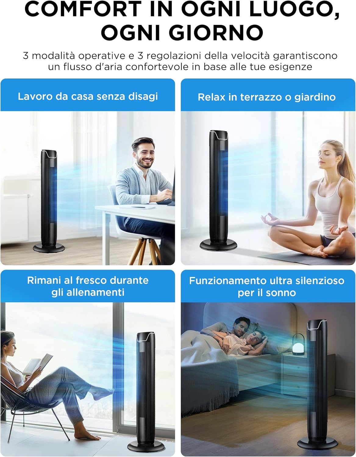 Stille Torenventilator 92cm met Afstandsbediening | 3 Snelheden | Zwart | 54% Korting