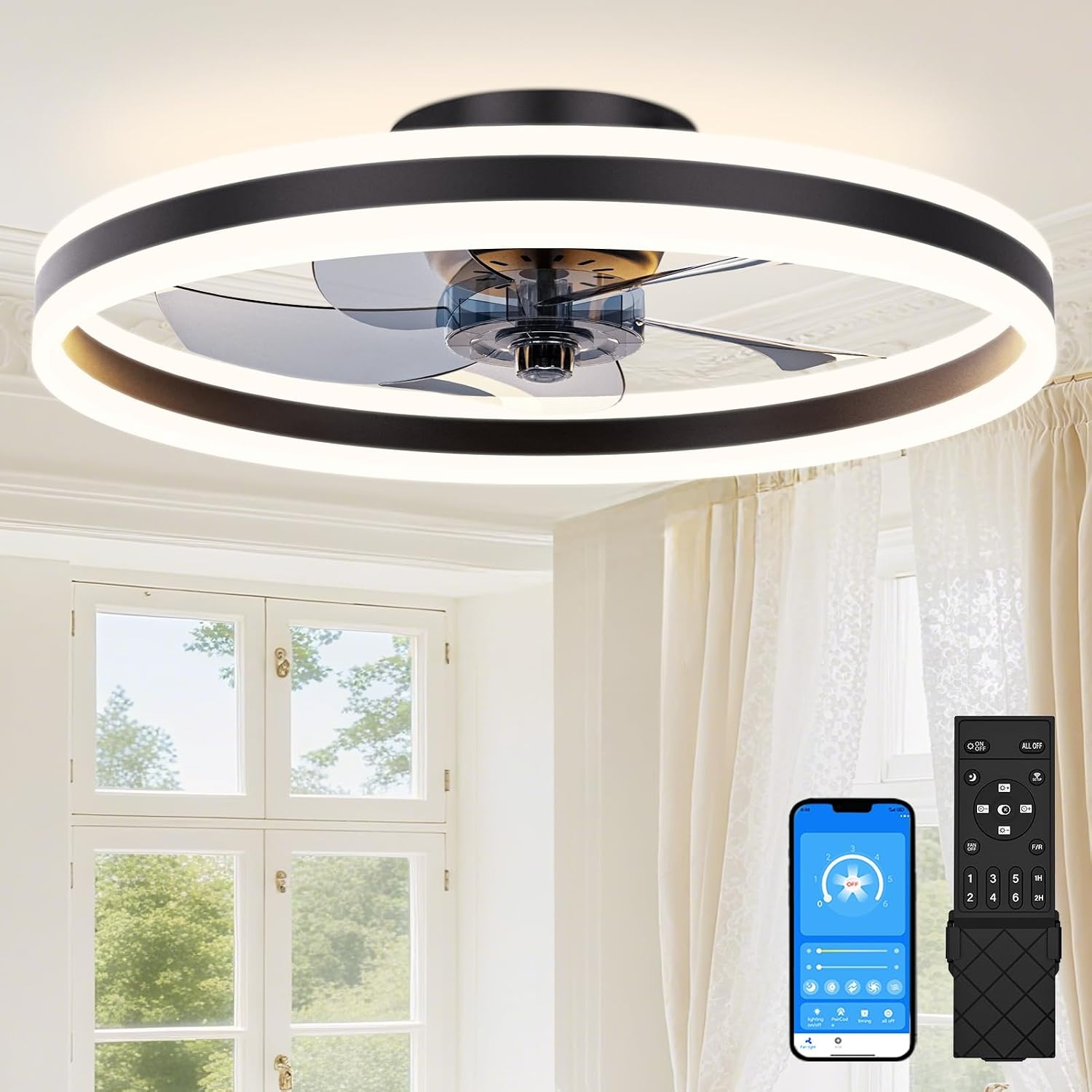 Zwarte Plafondventilator 60cm met LED & Afstandsbediening - 34% Korting