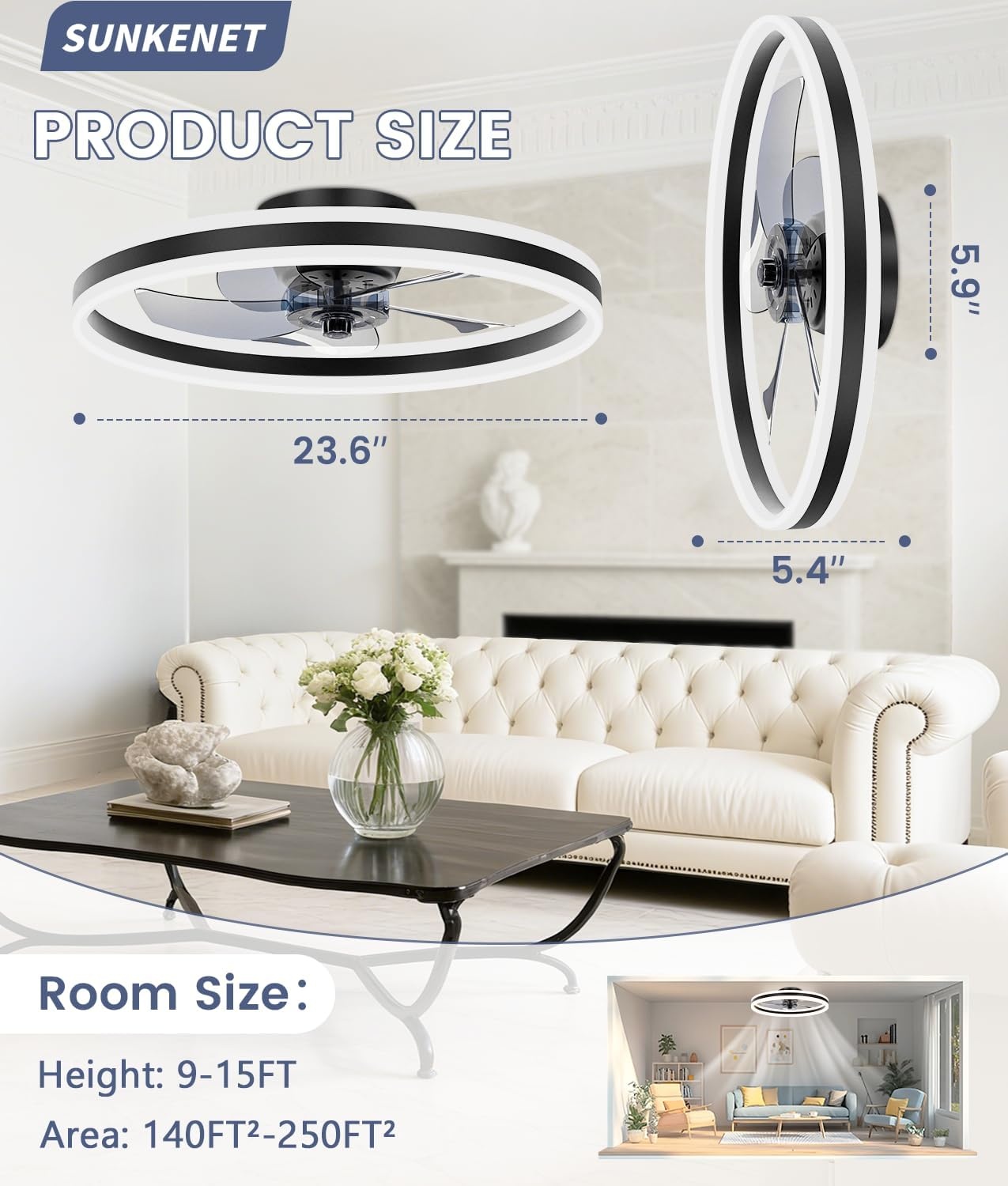 Zwarte Plafondventilator 60cm met LED & Afstandsbediening - 34% Korting