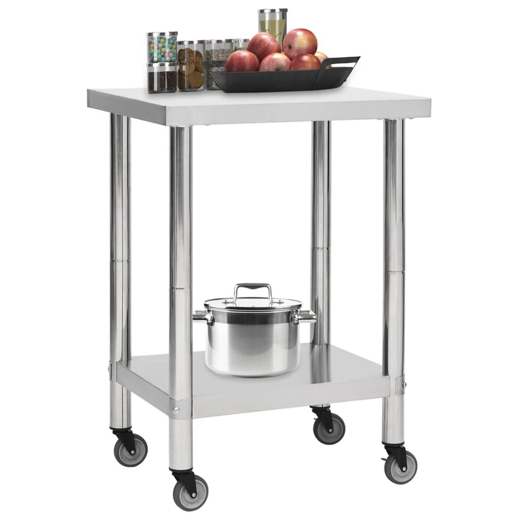 RVS Keukenwerktafel met Wielen 60x30 cm - 54% Korting