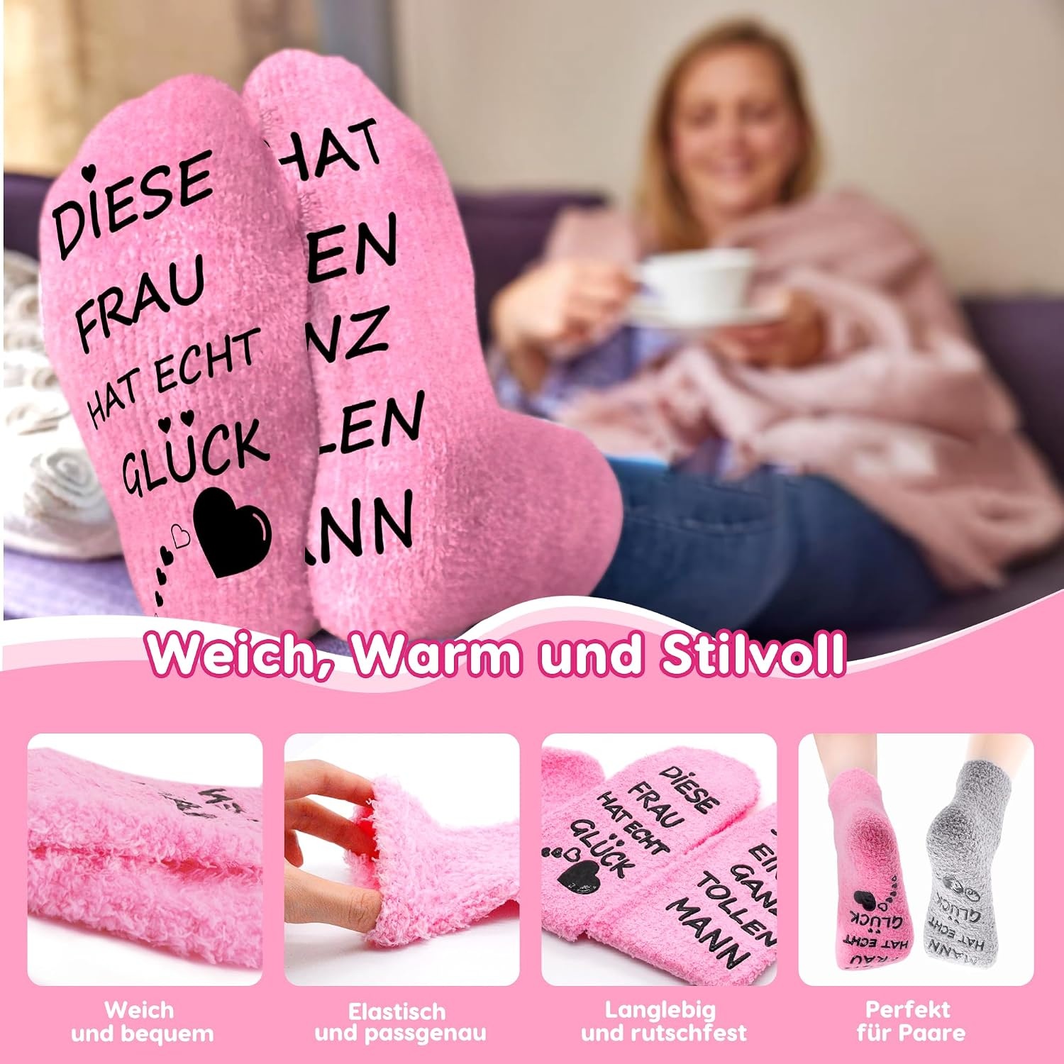 Grappige Sokken EU 39-45 Zwart Heren & EU 35-43 Roze Dames | 50% Korting