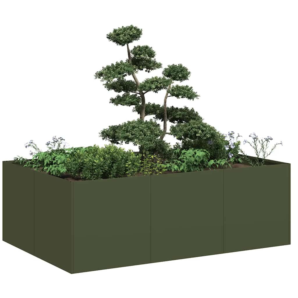 Plantenbak Olijfgroen Staal 120x80x40 cm (54% Korting)
