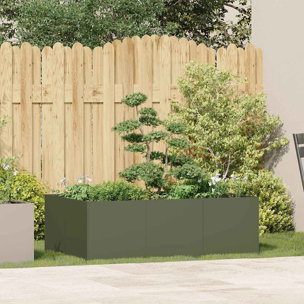 Plantenbak Olijfgroen Staal 120x80x40 cm (54% Korting)