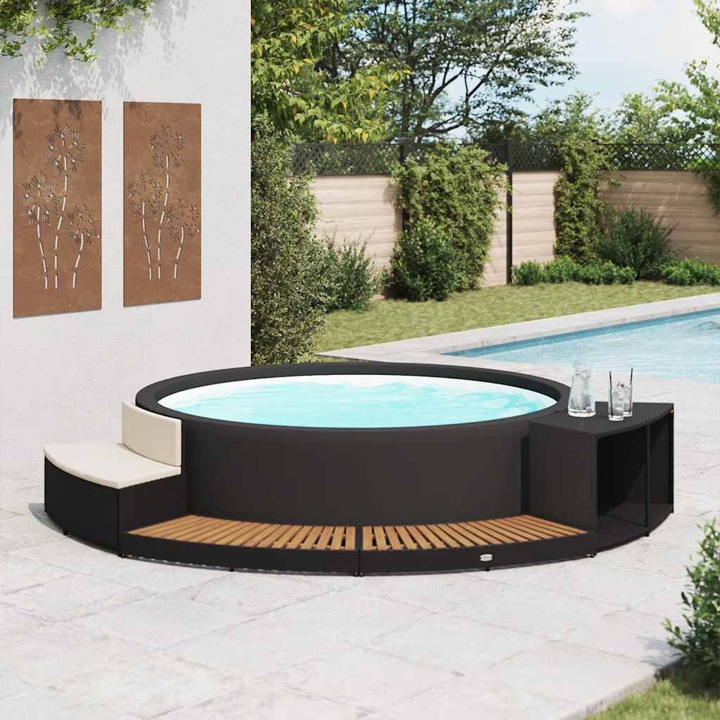 Spa-ombouw Poly Rattan & Acaciahout Zwart - 47% Korting!