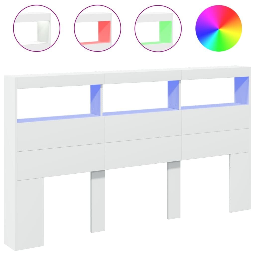 Hoofdbordkast Wit met LED-Verlichting - 180 cm breed (62% korting)