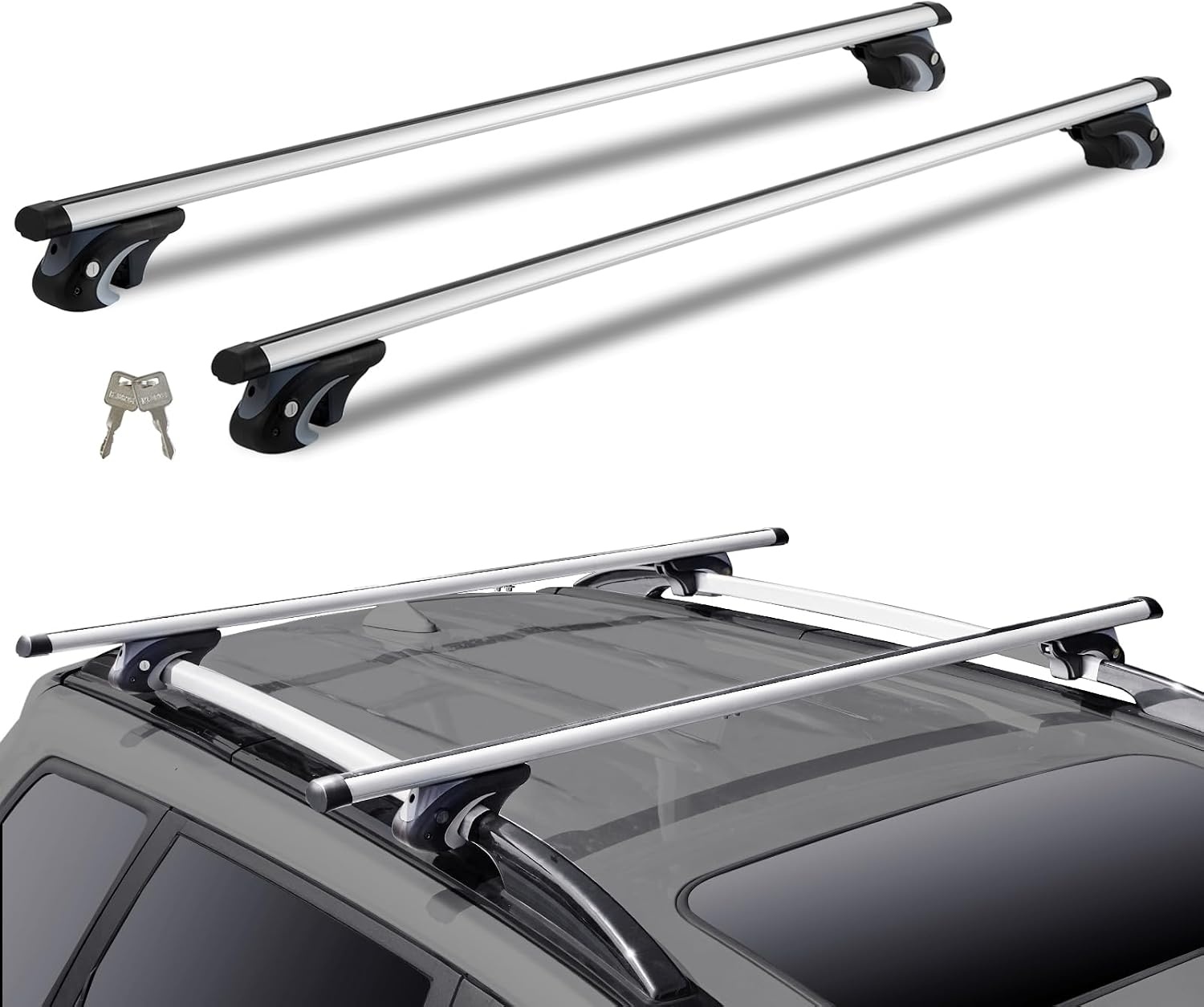 VEVOR Universele Dakdragers, 120 cm (47,2 inch) Aluminium Dakdragers, Geschikt voor Zijrails met Opening, 90KG Draagvermogen, Verstelbare Dakdragers met Sloten, voor SUV's, Sedans en Bestelwagens