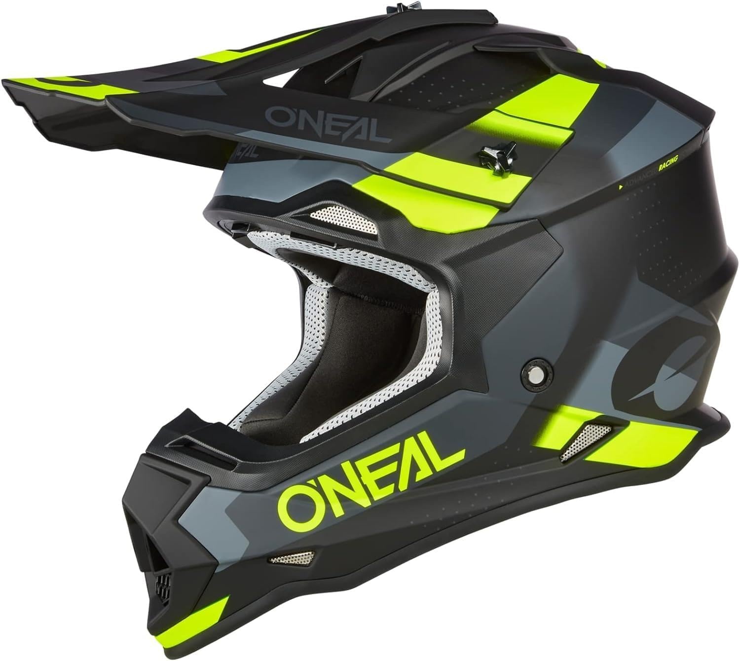 O'NEAL 2SRS Motocross Helm - Zwart/Grijs/Neon Geel - Enduro Crosshelm voor Volwassenen