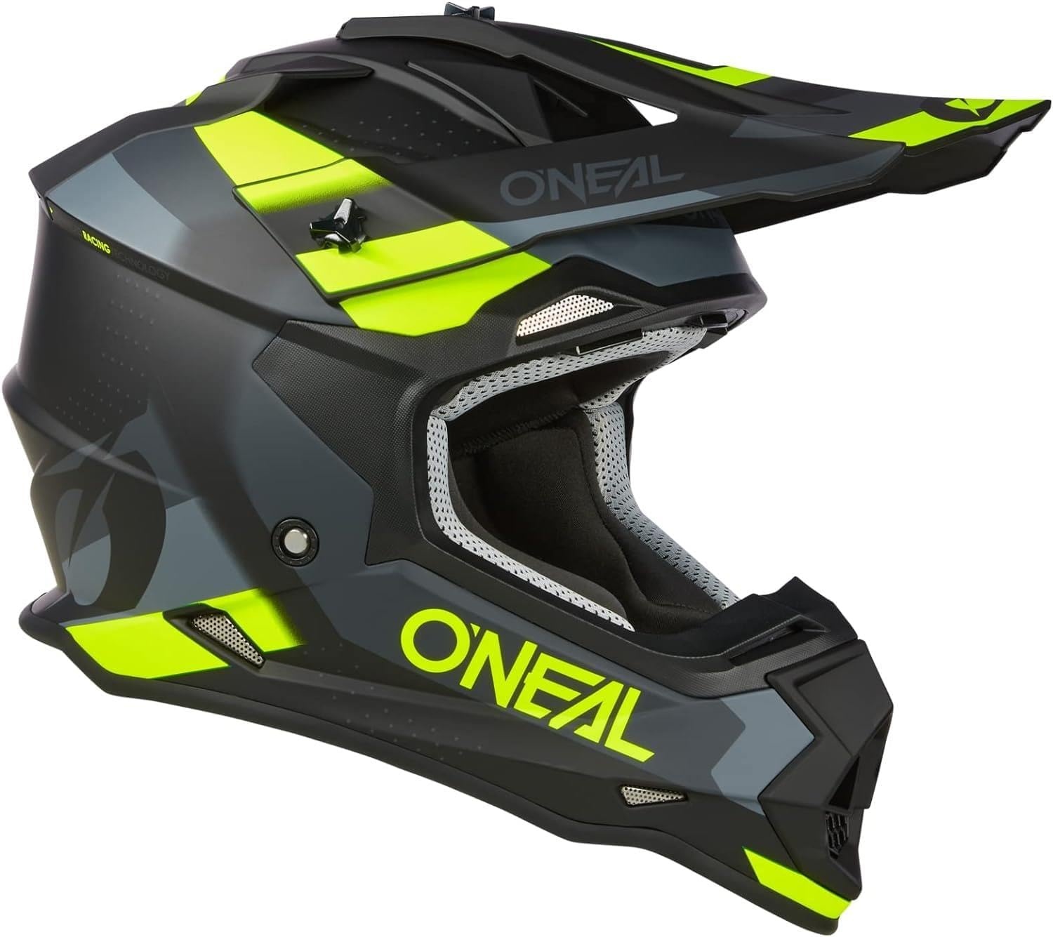 O'NEAL 2SRS Motocross Helm - Zwart/Grijs/Neon Geel - Enduro Crosshelm voor Volwassenen