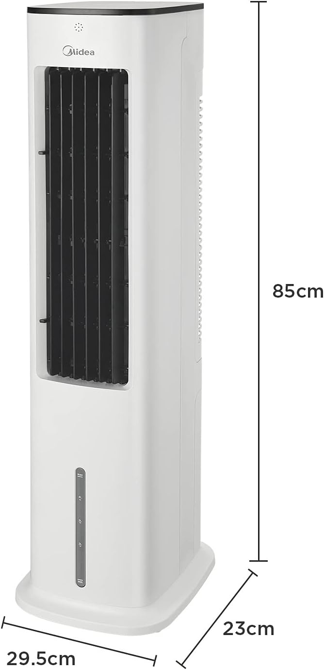Midea Luchtkoeler met waterkoeling, mobiele airconditioning, ventilator met 5 liter waterkoeling, luchtbevochtiger en ionisatie, airconditioning zonder afvoerslang, 355 m³/u, ventilator met afstandsbediening, 55 W, wit