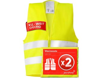 PURAHELP Veiligheidshesjes voor de auto, set van 2 stuks, Europees geldig volgens EN ISO 20471, reflecterend veiligheidsvest voor auto, geel - veiligheidsvest voor volwassenen