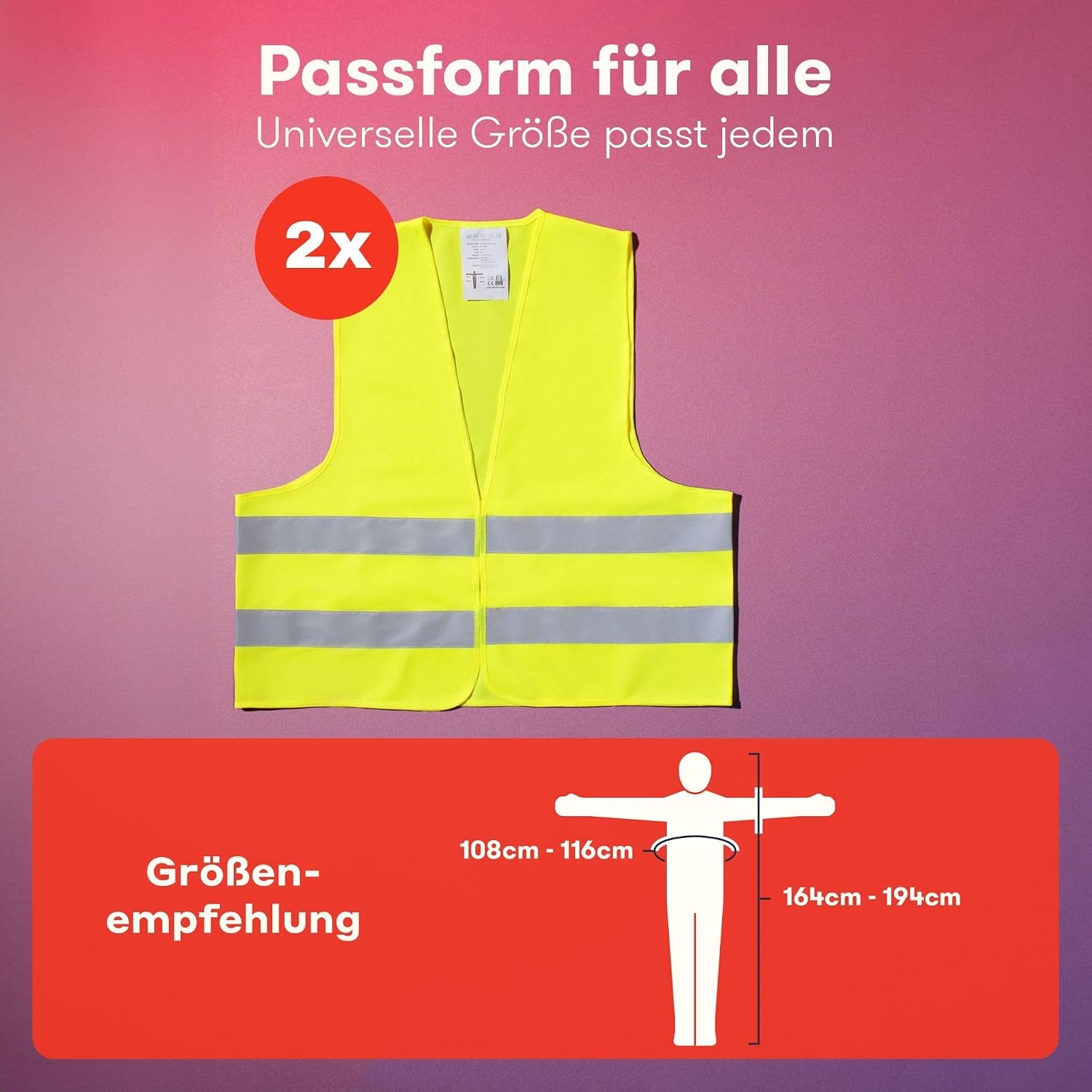 PURAHELP Veiligheidshesjes voor de auto, set van 2 stuks, Europees geldig volgens EN ISO 20471, reflecterend veiligheidsvest voor auto, geel - veiligheidsvest voor volwassenen