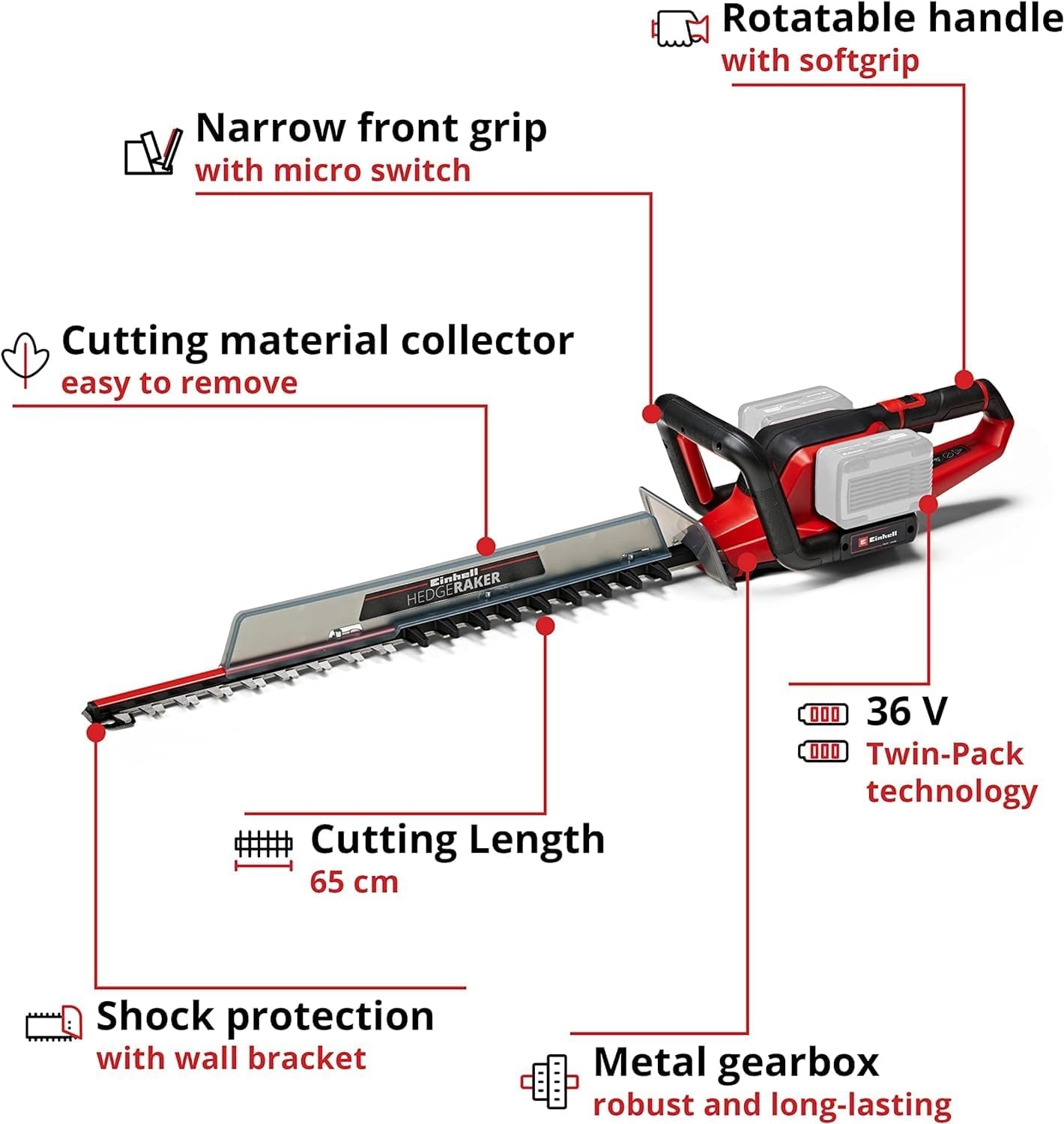Einhell Accu Heggenschaar GE-CH 36/65 Li Solo - 65 cm - Rood/Zwart