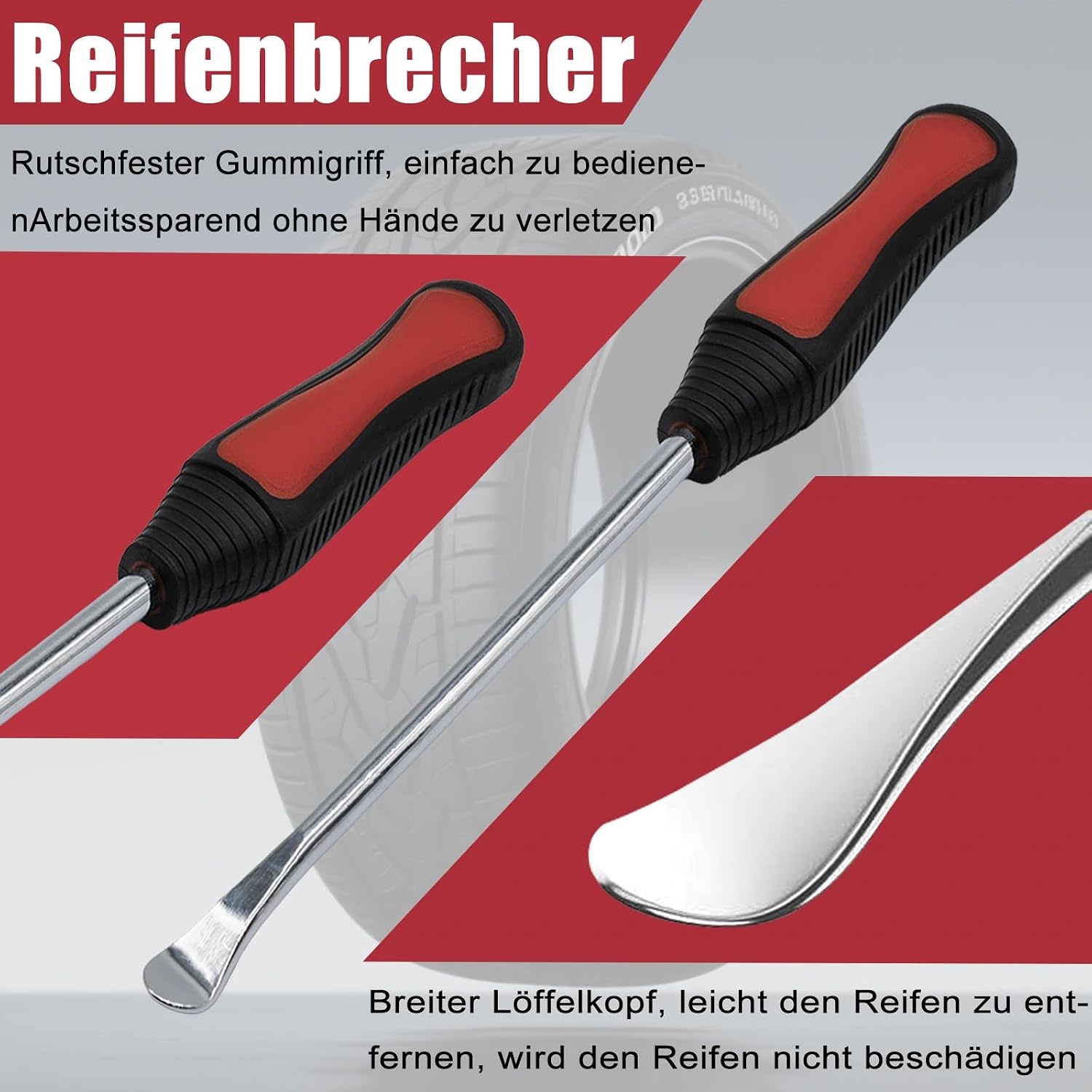 Panngu Montiereisen Banden gereedschap voor motorfiets, fiets en scooter Bandmontage gereedschap met draagbare bandenheber - Rood