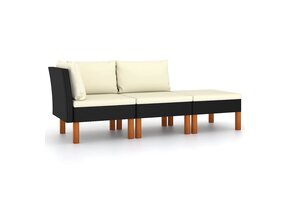 Loungeset Poly Rattan & Eucalyptushout - 3-delig - 34% Korting