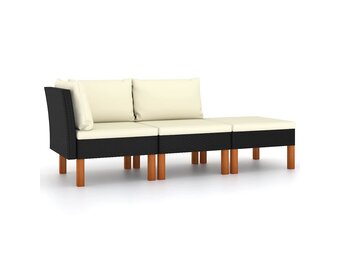 vidaXL 3-delige Loungeset poly rattan en massief eucalyptushout