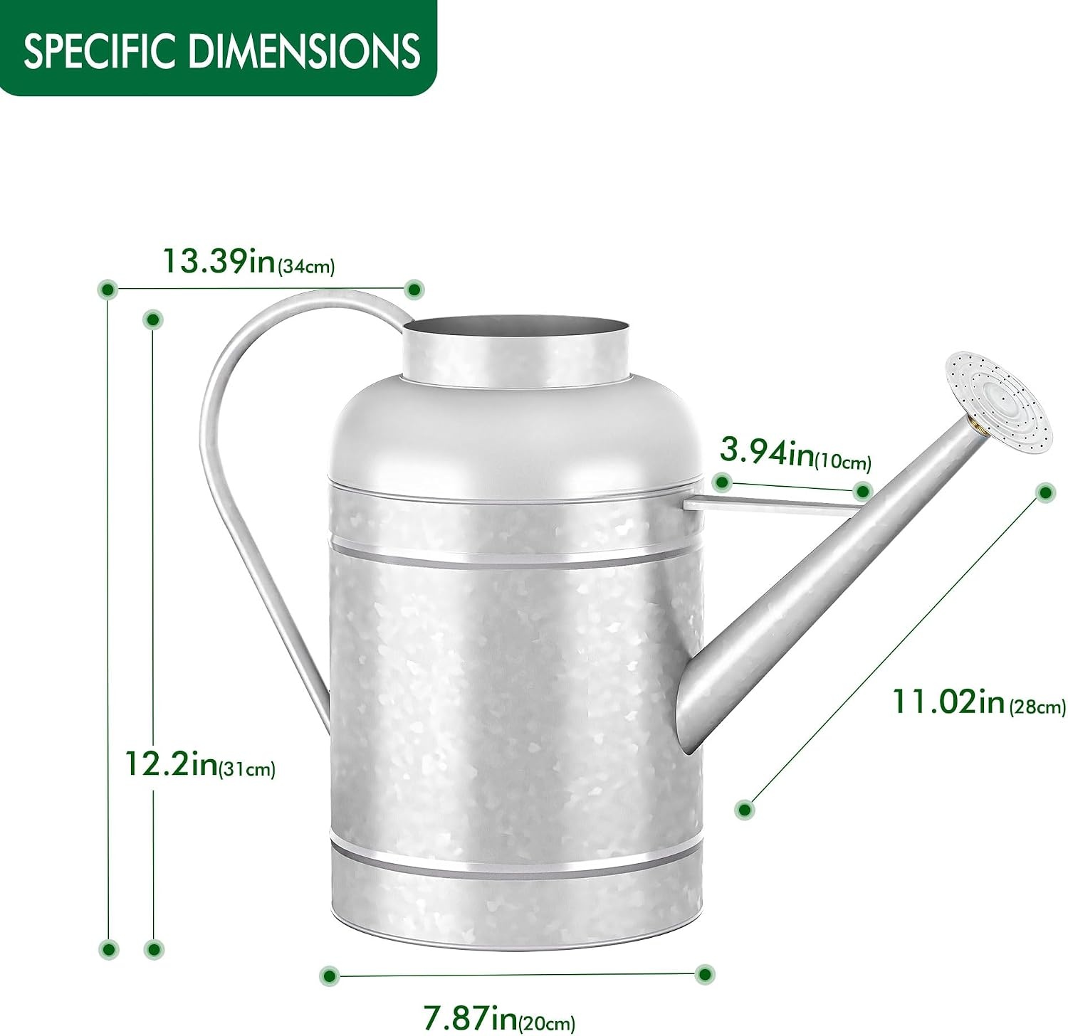 Verzinkte irrigatiekan voor binnenplanten buiten, kom van 2,3 gallon, waterkan met afneembare uitloop, metalen irrigatiekan voor binnenplanten en tuinbloemen