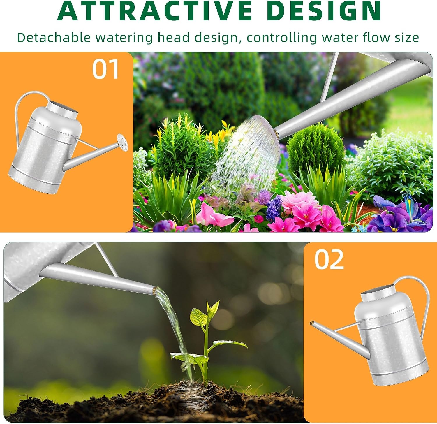 Verzinkte irrigatiekan voor binnenplanten buiten, kom van 2,3 gallon, waterkan met afneembare uitloop, metalen irrigatiekan voor binnenplanten en tuinbloemen