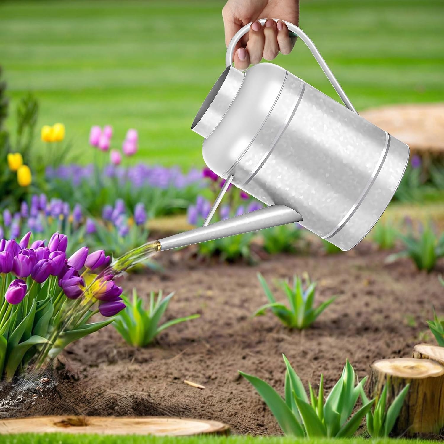 Verzinkte irrigatiekan voor binnenplanten buiten, kom van 2,3 gallon, waterkan met afneembare uitloop, metalen irrigatiekan voor binnenplanten en tuinbloemen