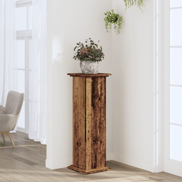 Plantenstandaard 33x33x100 cm Bewerkt Hout - Oud Houtkleurig (53% Korting)