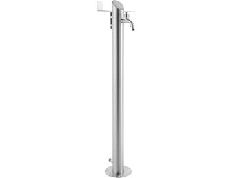 Roestvrij stalen watertappunt 93 cm, tuinkraanzuil van geborsteld roestvrij staal 304, 2 kraanaansluitingen en slanghouder, tapzuil voor tuin en huis, incl. montagemateriaal