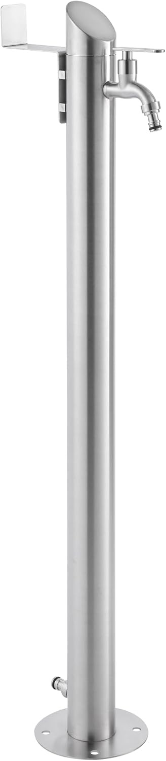 Roestvrij stalen watertappunt 93 cm, tuinkraanzuil van geborsteld roestvrij staal 304, 2 kraanaansluitingen en slanghouder, tapzuil voor tuin en huis, incl. montagemateriaal