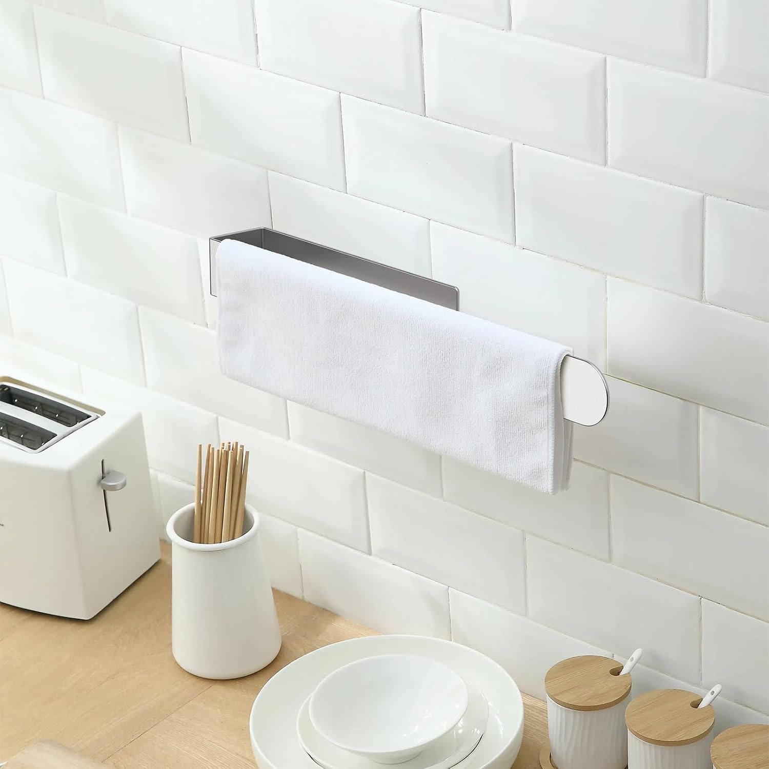 Ibergrif M34454A Handdoekhouder zonder boren, 37 cm, 304 roestvrij staal, handdoekstang om te plakken, voor badkamer en keuken