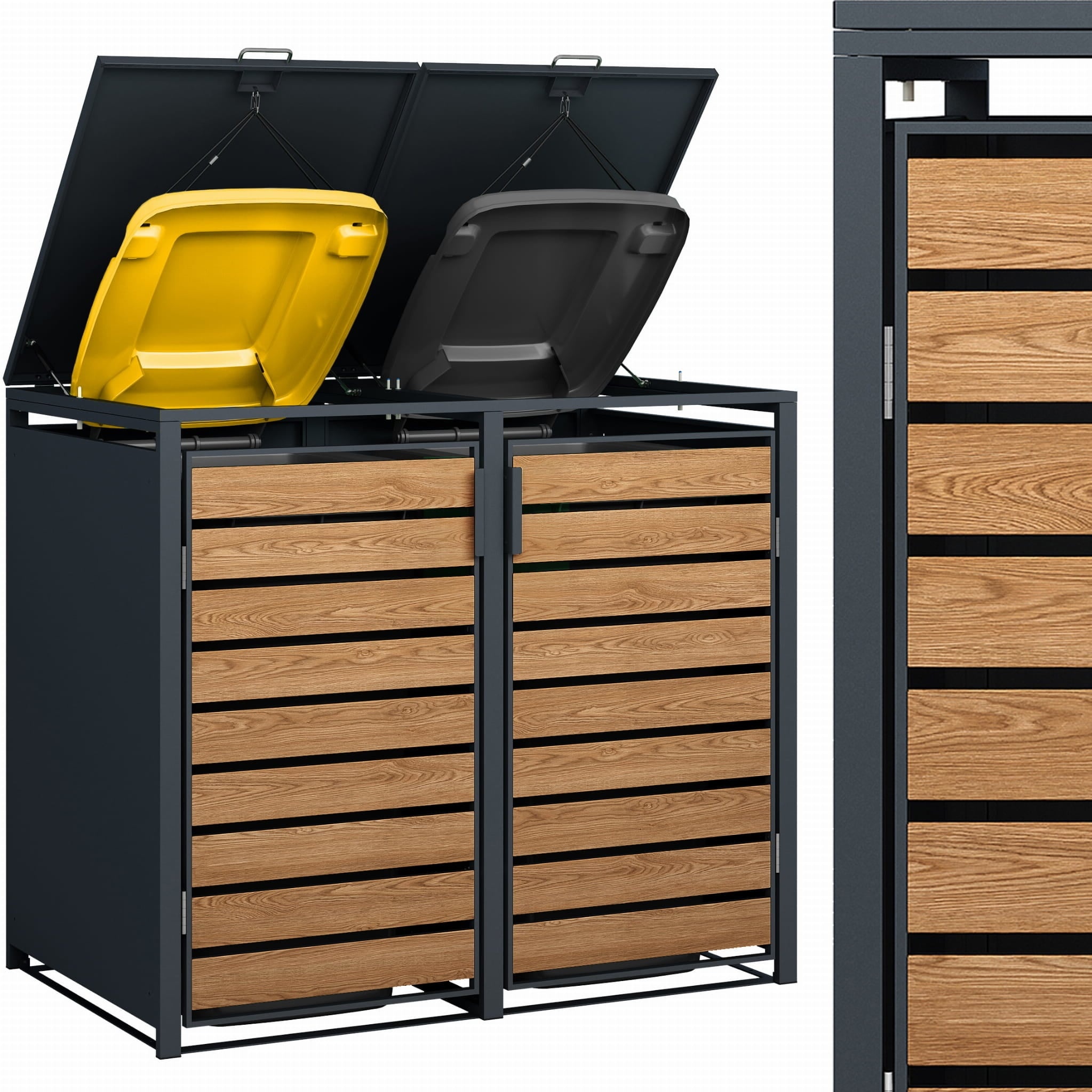 Container Ombouw Antraciet Hout voor 2x240L Containers - 55% Korting