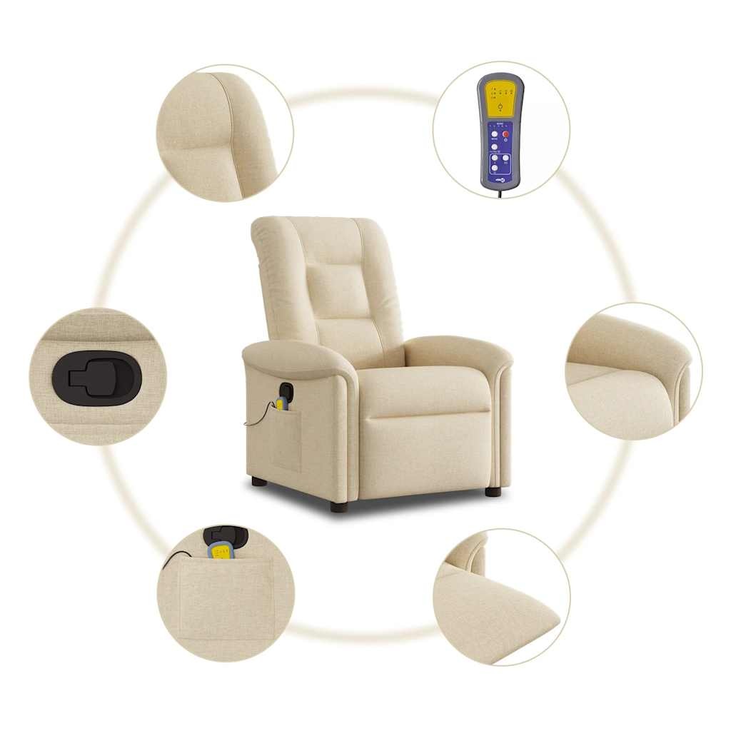 vidaXL Massagestoel verstelbaar stof crèmekleurig