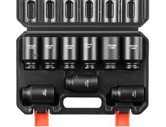 VEVOR 1/2" Drive Impact Socket Set, 9-delige Diepe Socket Set Metrisch 29-38mm, 6-punts Cr-Mo gelegeerd staal voor Auto Reparatie, Gemakkelijk af te lezen Maatmarkeringen, Robuuste constructie,