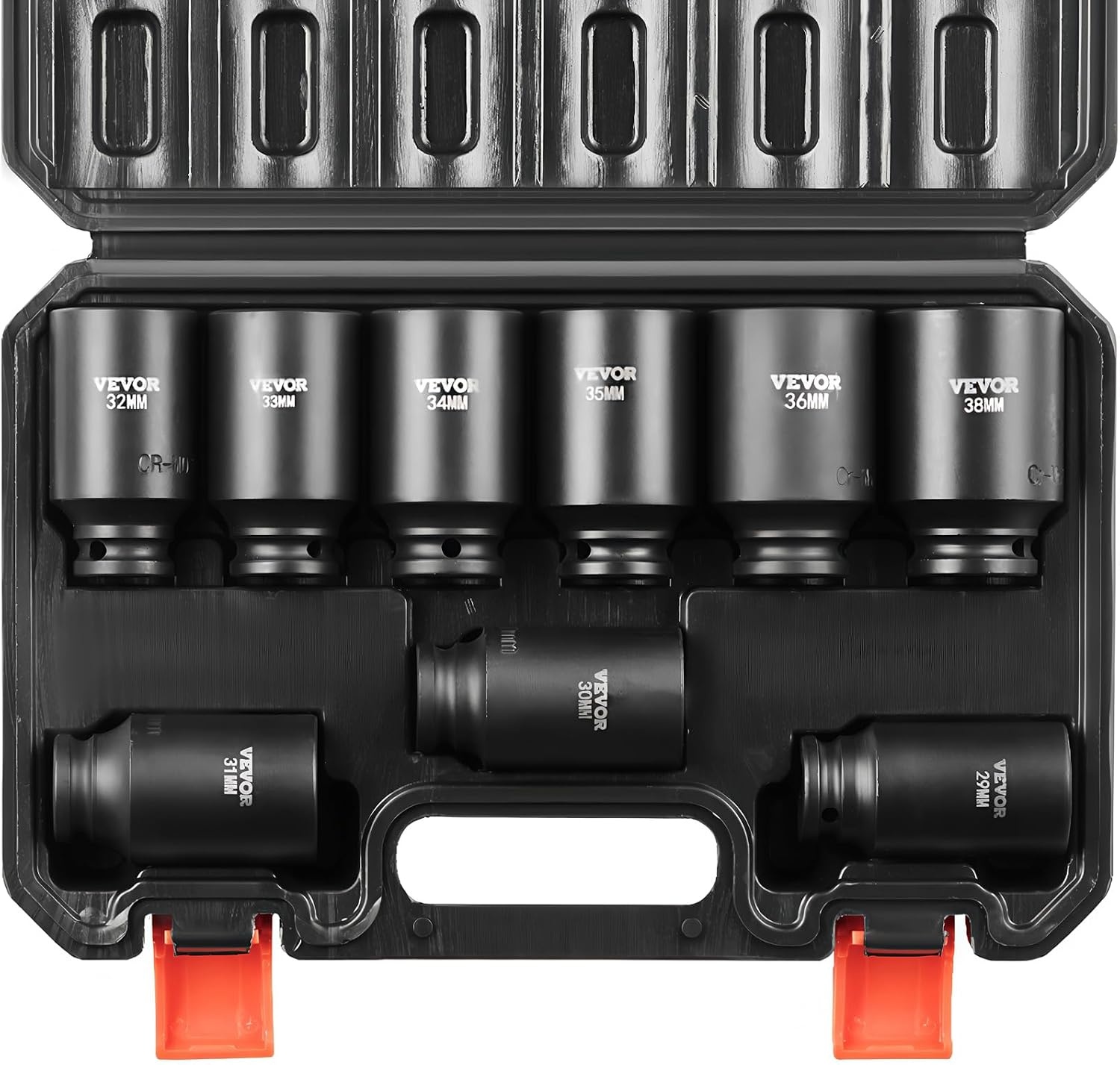 VEVOR 1/2" Drive Impact Socket Set, 9-delige Diepe Socket Set Metrisch 29-38mm, 6-punts Cr-Mo gelegeerd staal voor Auto Reparatie, Gemakkelijk af te lezen Maatmarkeringen, Robuuste constructie,
