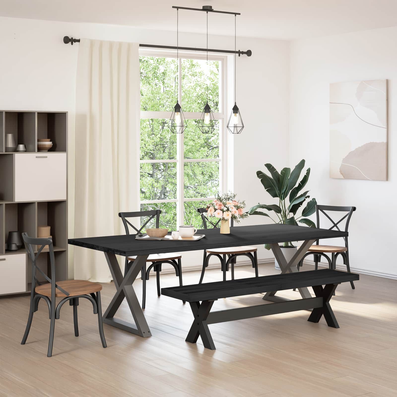 vidaXL Eetbank NOAIN 160 x 41 x 45 cm Massief grenenhout Zwart