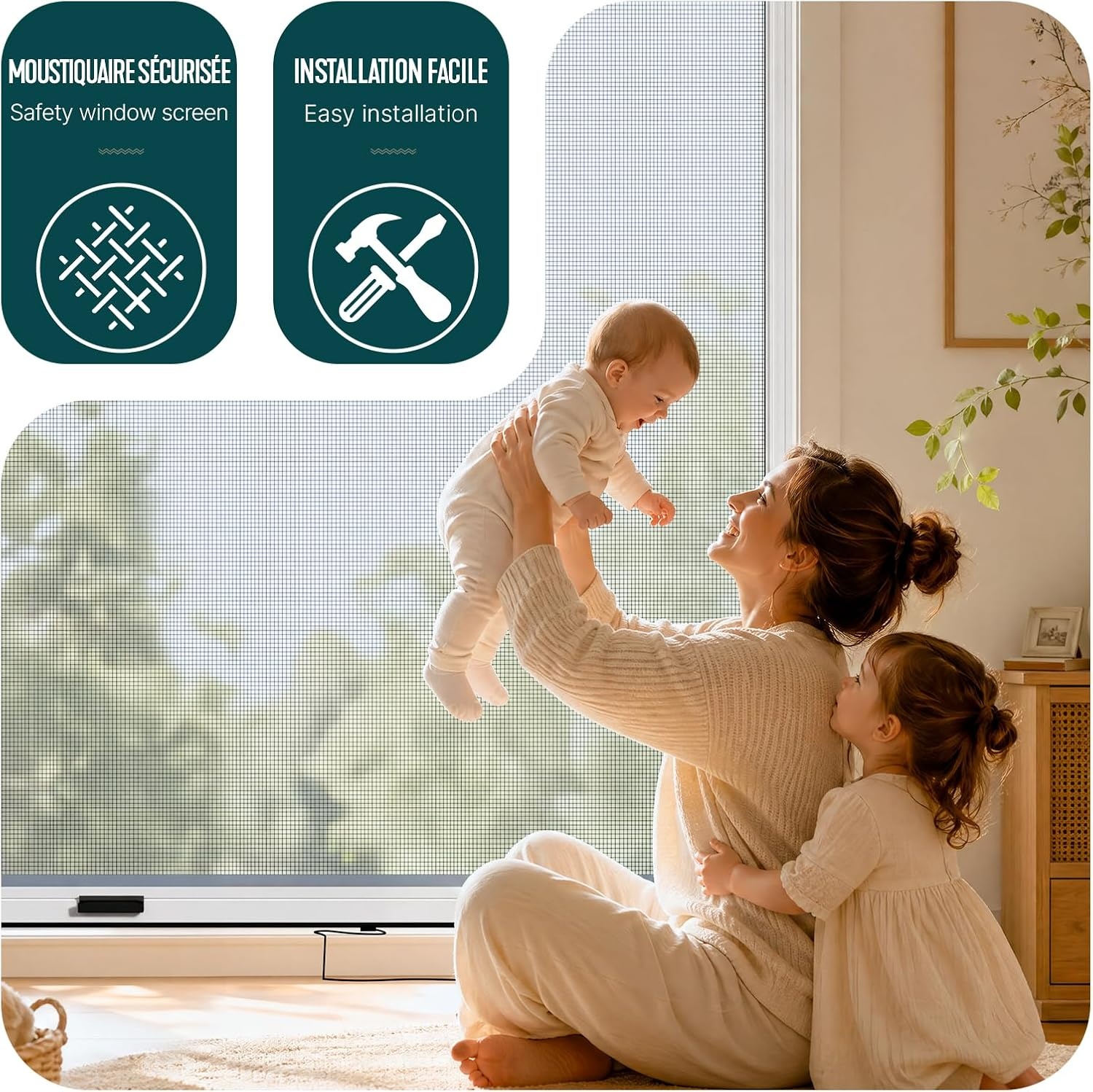 VOUNOT® Rolgordijn met aluminium frame, vliegengaas, rolgordijn met glasvezelnet, in hoogte en breedte op maat te snijden, eenvoudige montage, 130 x 160 cm (l x b x h), wit - Maat B130 x H160 cm