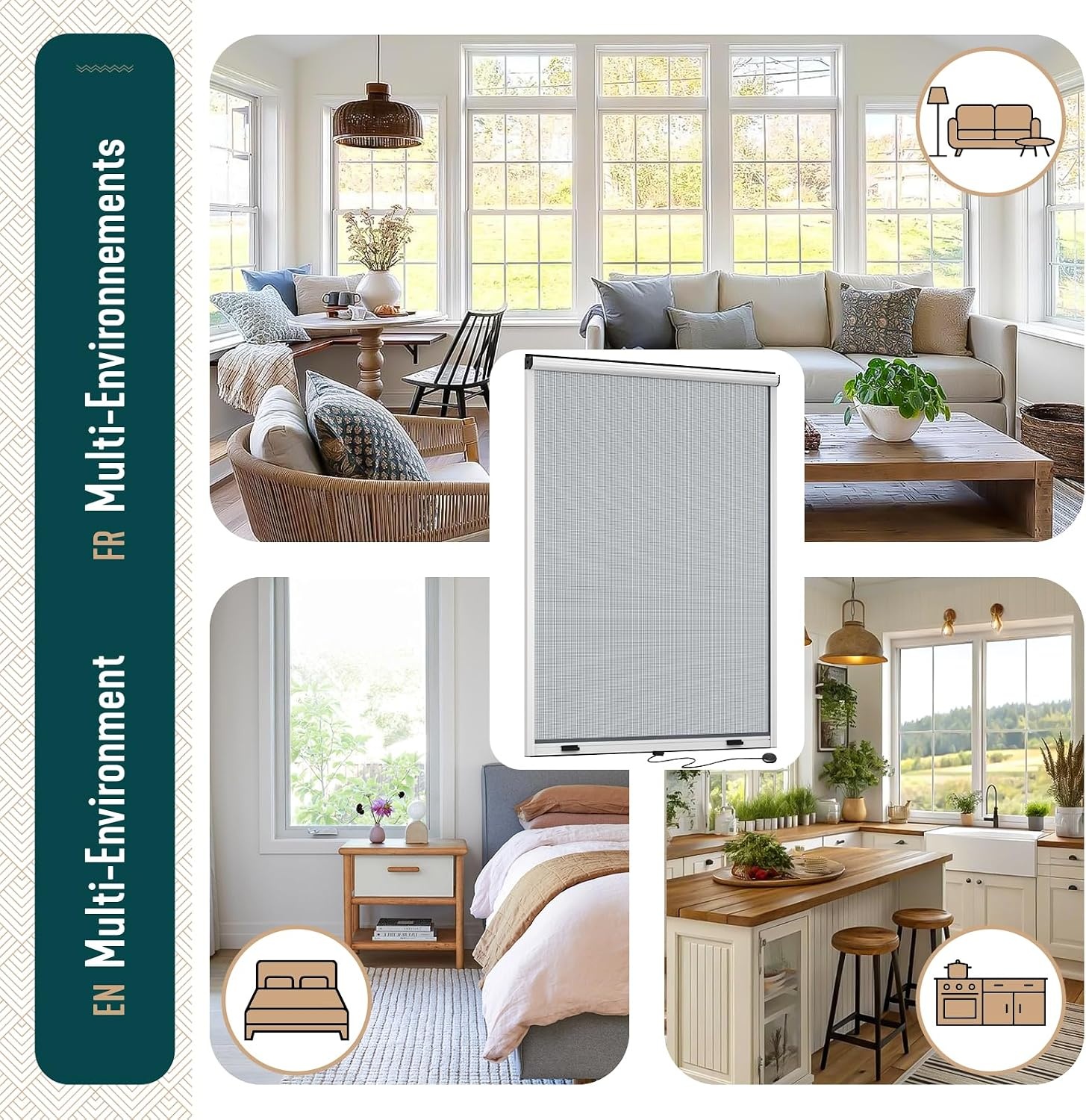 VOUNOT® Rolgordijn met aluminium frame, vliegengaas, rolgordijn met glasvezelnet, in hoogte en breedte op maat te snijden, eenvoudige montage, 130 x 160 cm (l x b x h), wit - Maat B130 x H160 cm