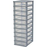 Iris Ohyama, Toren, Dressoir, Kunststof opbergorganizer met ergonomisch handvat, 10 + 4L, Unit, Met geïntegreerd handvat, BPA vrij, Kantoor, Slaapkamer, Woonkamer, OCH-2100, Grijs