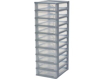 Iris Ohyama, Toren, Dressoir, Kunststof opbergorganizer met ergonomisch handvat, 10 + 4L, Unit, Met geïntegreerd handvat, BPA vrij, Kantoor, Slaapkamer, Woonkamer, OCH-2100, Grijs