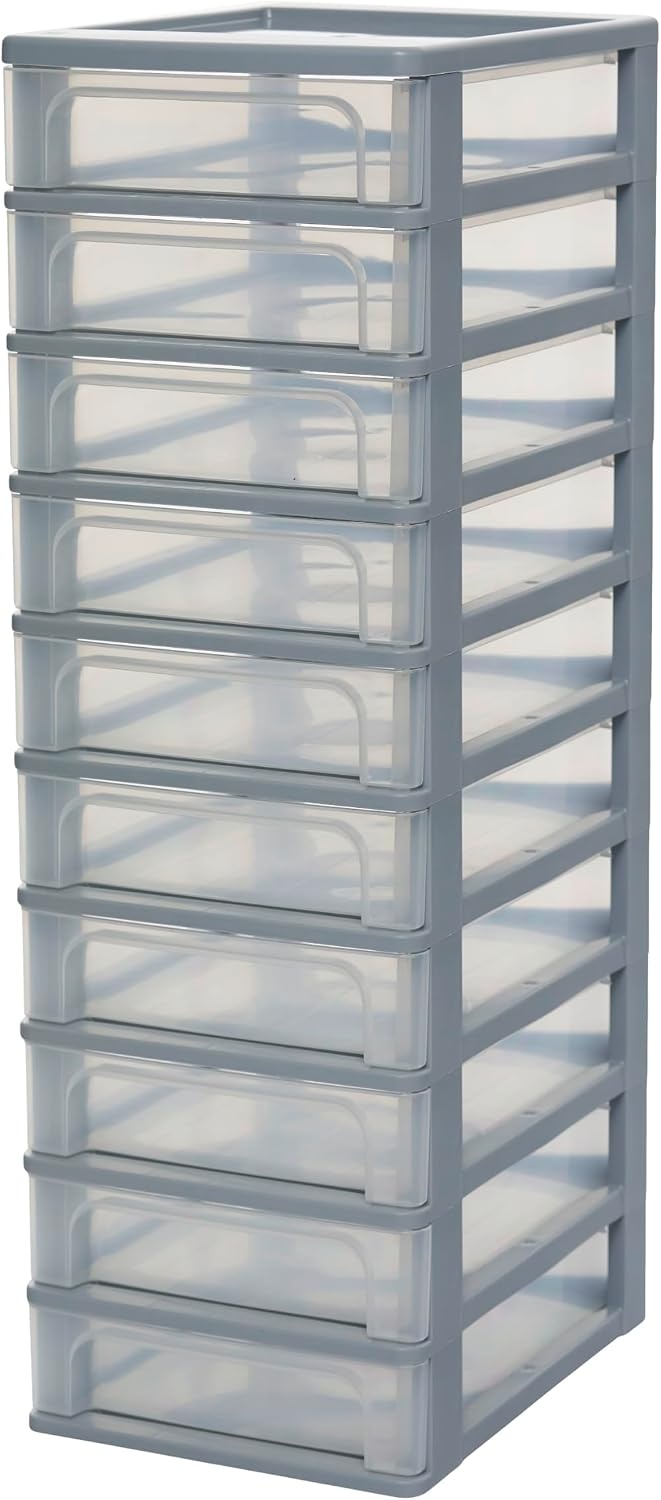 Iris Ohyama, Toren, Dressoir, Kunststof opbergorganizer met ergonomisch handvat, 10 + 4L, Unit, Met geïntegreerd handvat, BPA vrij, Kantoor, Slaapkamer, Woonkamer, OCH-2100, Grijs