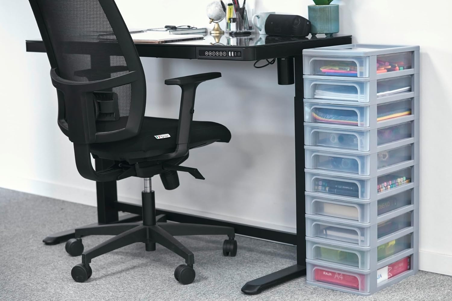 Iris Ohyama, Toren, Dressoir, Kunststof opbergorganizer met ergonomisch handvat, 10 + 4L, Unit, Met geïntegreerd handvat, BPA vrij, Kantoor, Slaapkamer, Woonkamer, OCH-2100, Grijs