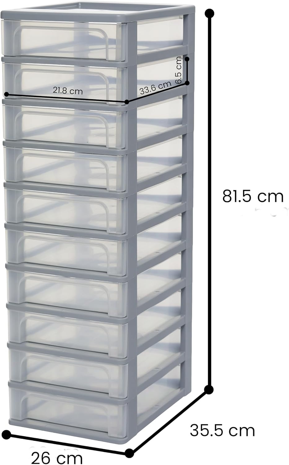 Iris Ohyama, Toren, Dressoir, Kunststof opbergorganizer met ergonomisch handvat, 10 + 4L, Unit, Met geïntegreerd handvat, BPA vrij, Kantoor, Slaapkamer, Woonkamer, OCH-2100, Grijs