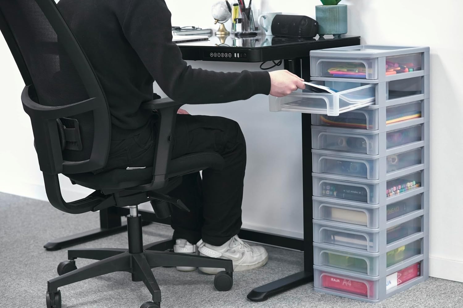 Iris Ohyama, Toren, Dressoir, Kunststof opbergorganizer met ergonomisch handvat, 10 + 4L, Unit, Met geïntegreerd handvat, BPA vrij, Kantoor, Slaapkamer, Woonkamer, OCH-2100, Grijs