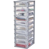 Iris Ohyama, Toren, Dressoir, Kunststof opbergorganizer met ergonomisch handvat, 10 + 4L, Unit, Met geïntegreerd handvat, BPA vrij, Kantoor, Slaapkamer, Woonkamer, OCH-2100, Grijs