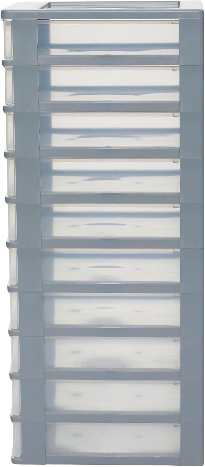 Iris Ohyama, Toren, Dressoir, Kunststof opbergorganizer met ergonomisch handvat, 10 + 4L, Unit, Met geïntegreerd handvat, BPA vrij, Kantoor, Slaapkamer, Woonkamer, OCH-2100, Grijs