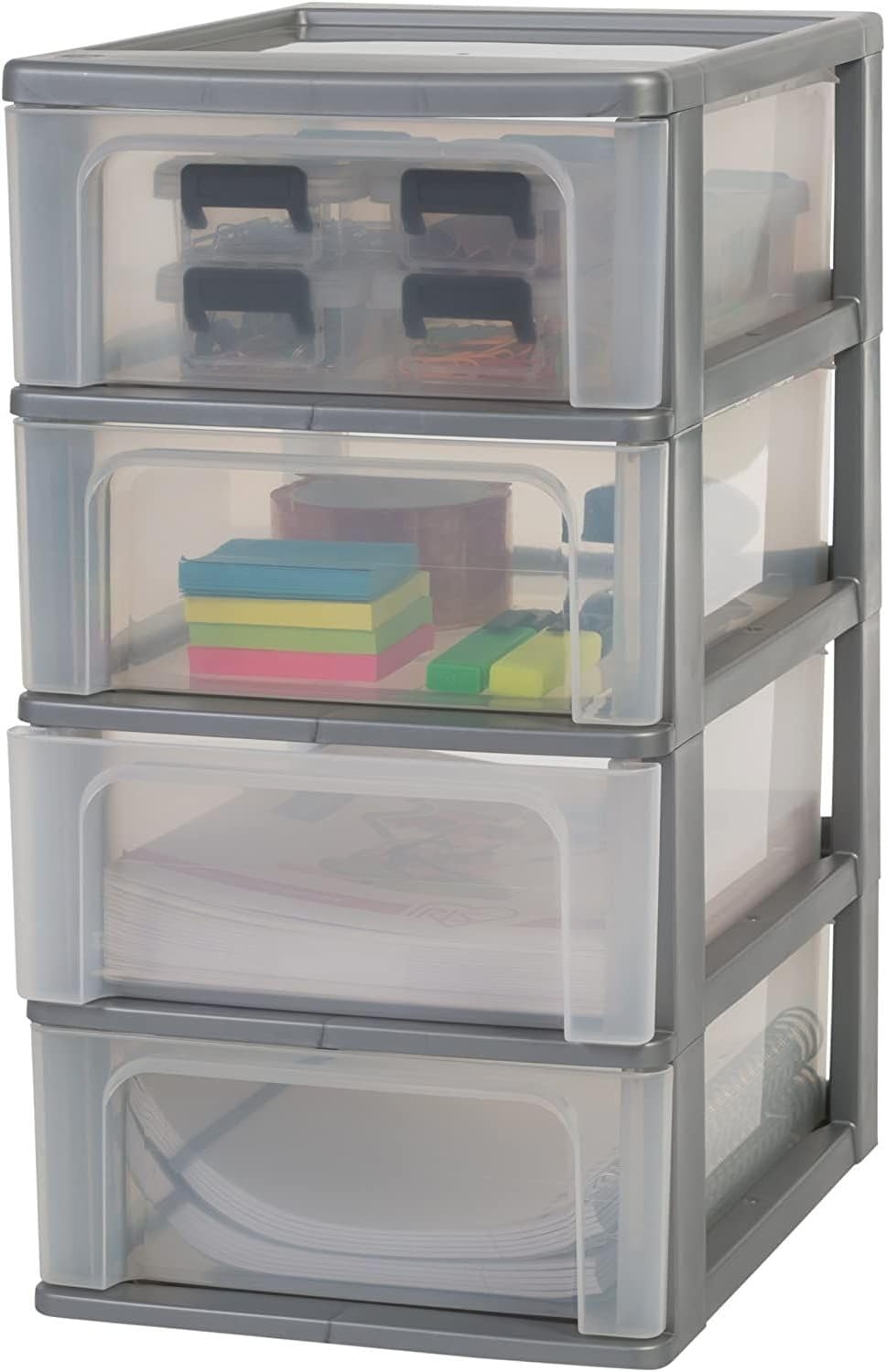 Iris Ohyama, Toren, Dressoir, Kunststof opbergorganizer met ergonomisch handvat, 10 + 4L, Unit, Met geïntegreerd handvat, BPA vrij, Kantoor, Slaapkamer, Woonkamer, OCH-2100, Grijs