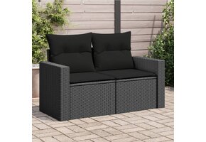Tuinbank met Kussens - 2-Zits Poly Rattan Zwart (35% Korting)