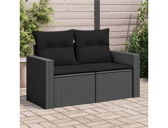 vidaXL Tuinbank met kussens 2-zits zwart poly rattan