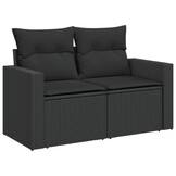 vidaXL Tuinbank met kussens 2-zits zwart poly rattan