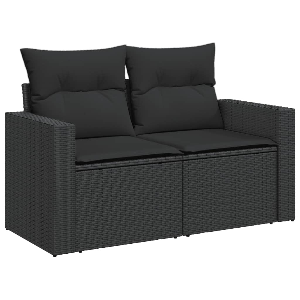 vidaXL Tuinbank met kussens 2-zits zwart poly rattan